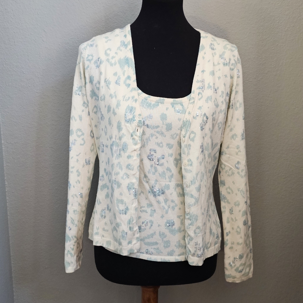 Vintage Karen Kane Sequin Leopard Sweater Top & Cardigan Medium - Picture 2 of 10